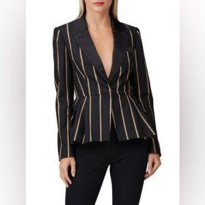 Self-Portrait Black Blazer with Gold Striped Peplum
